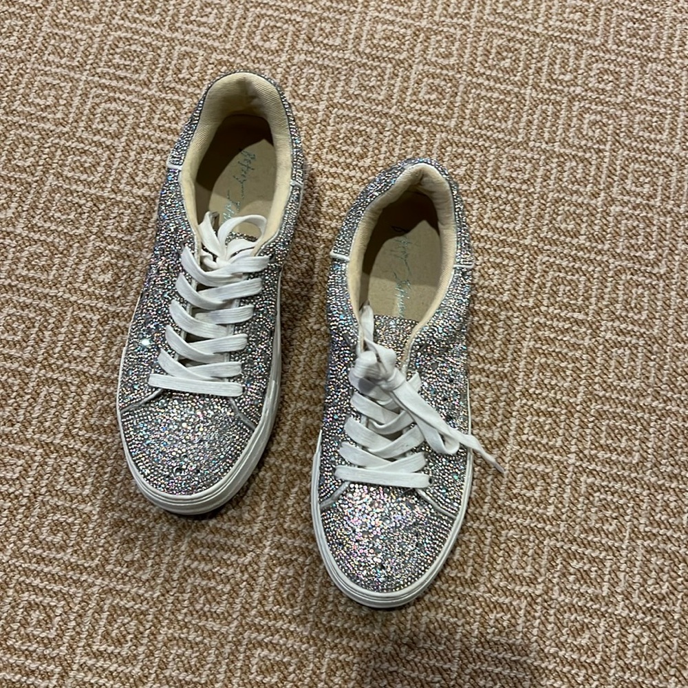 Betsey Johnson Glittery Silver Lace-Up Sneakers